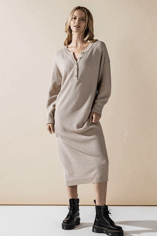 Comfy Button-front Soft Sweater Kint Midi Dress