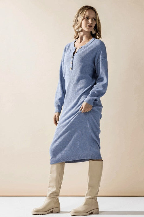 Comfy Button-front Soft Sweater Kint Midi Dress