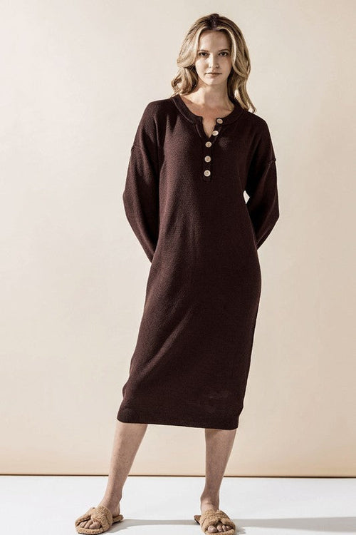 Comfy Button-front Soft Sweater Kint Midi Dress