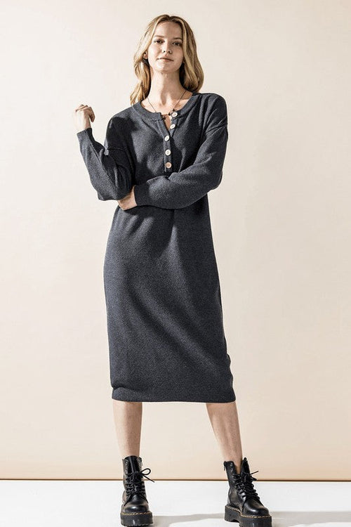 Comfy Button-front Soft Sweater Kint Midi Dress
