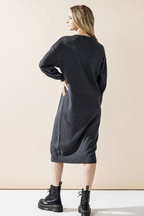 Comfy Button-front Soft Sweater Kint Midi Dress