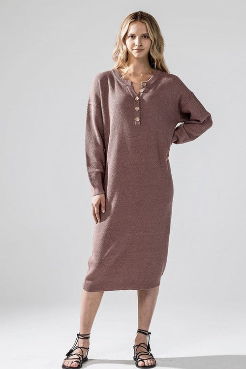 Comfy Button-front Soft Sweater Kint Midi Dress