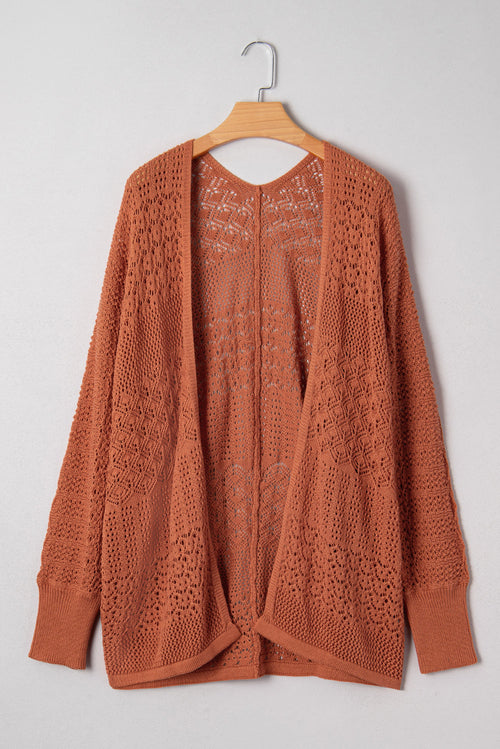Plus Size Solid Pointelle Knit Open Front Cardigan