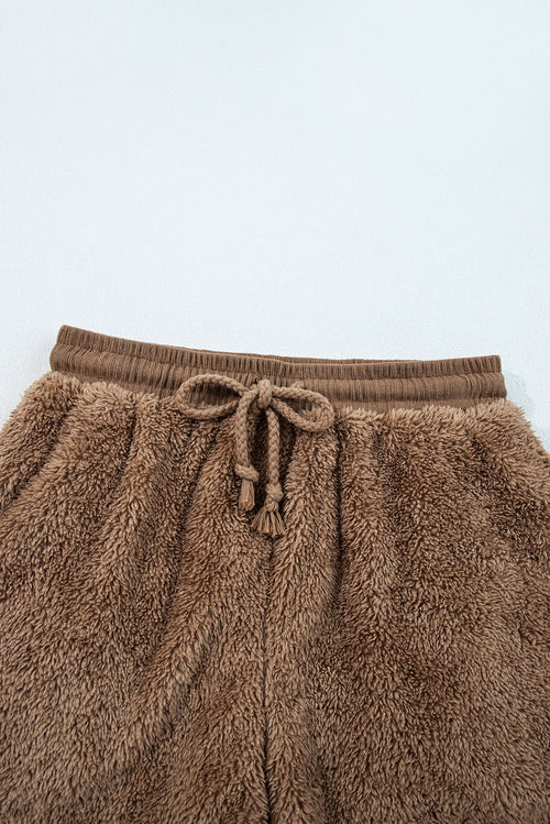 Sherpa Zip-Up Hoodie and Drawstring Shorts Set